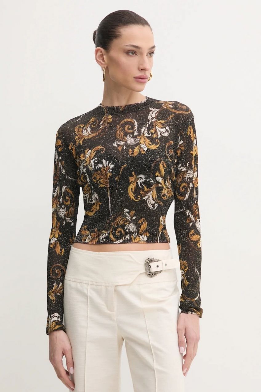Sveter Versace Jeans Couture dámsky, čierna farba, tenký, 78HAFM21 CMN45