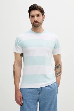 Bavlnené tričko Barbour Whalton Stripe T-Shirt pánske, tyrkysová farba, vzorované, MTS1255