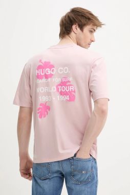 Bavlnené tričko Hugo Blue pánske, ružová farba, s potlačou, 50536126