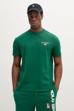 Bavlnené tričko Polo Ralph Lauren pánske, zelená farba, jednofarebné, 710969043