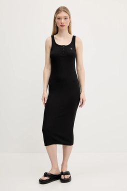 Bavlnené šaty Tommy Jeans čierna farba, midi, priliehavé, DW0DW19477