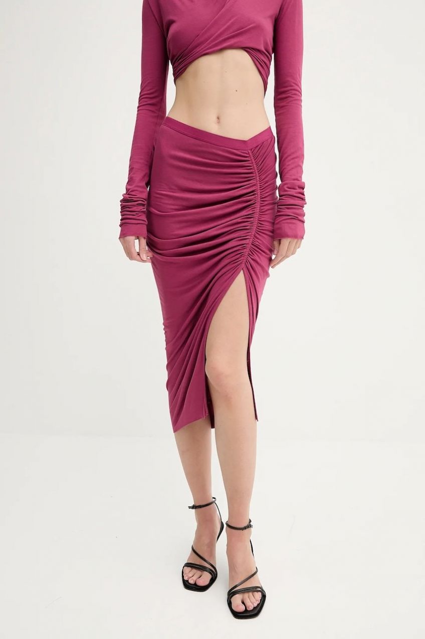 Sukňa Rick Owens Lilies ružová farba, midi, puzdrová, LI01E4307RV