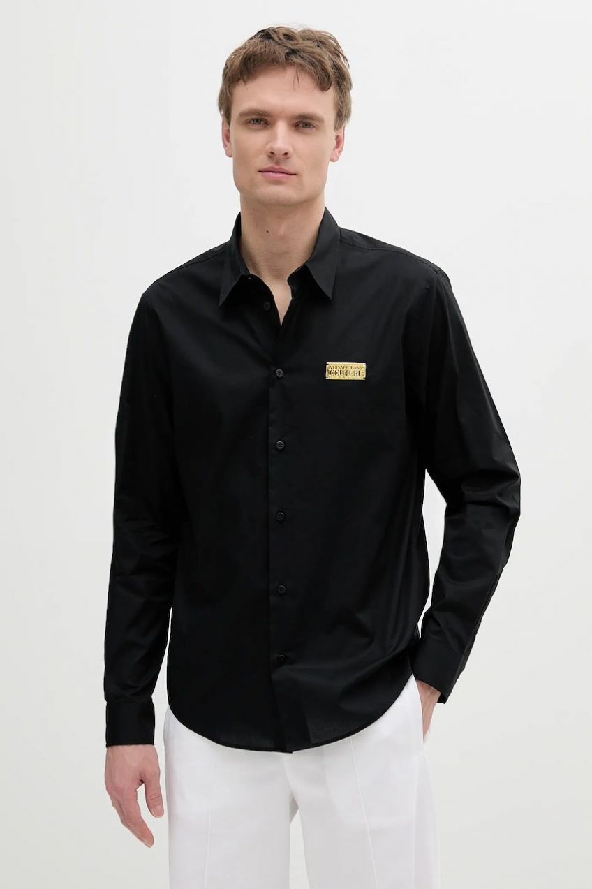 Bavlnená košeľa Versace Jeans Couture čierna farba, regular, s klasickým golierom, 78GALYR1 CN002