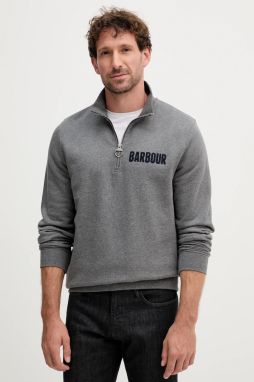 Bavlnená mikina Barbour šedá farba, s nášivkou, MOL0640