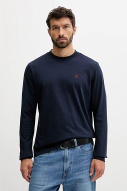 Bavlnené tričko s dlhým rukávom Calvin Klein Jeans tmavomodrá farba, jednofarebné, LV04RD247G