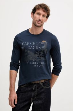 Bavlnené tričko s dlhým rukávom Aeronautica Militare tmavomodrá farba, vzorované, TS2475UJ00641