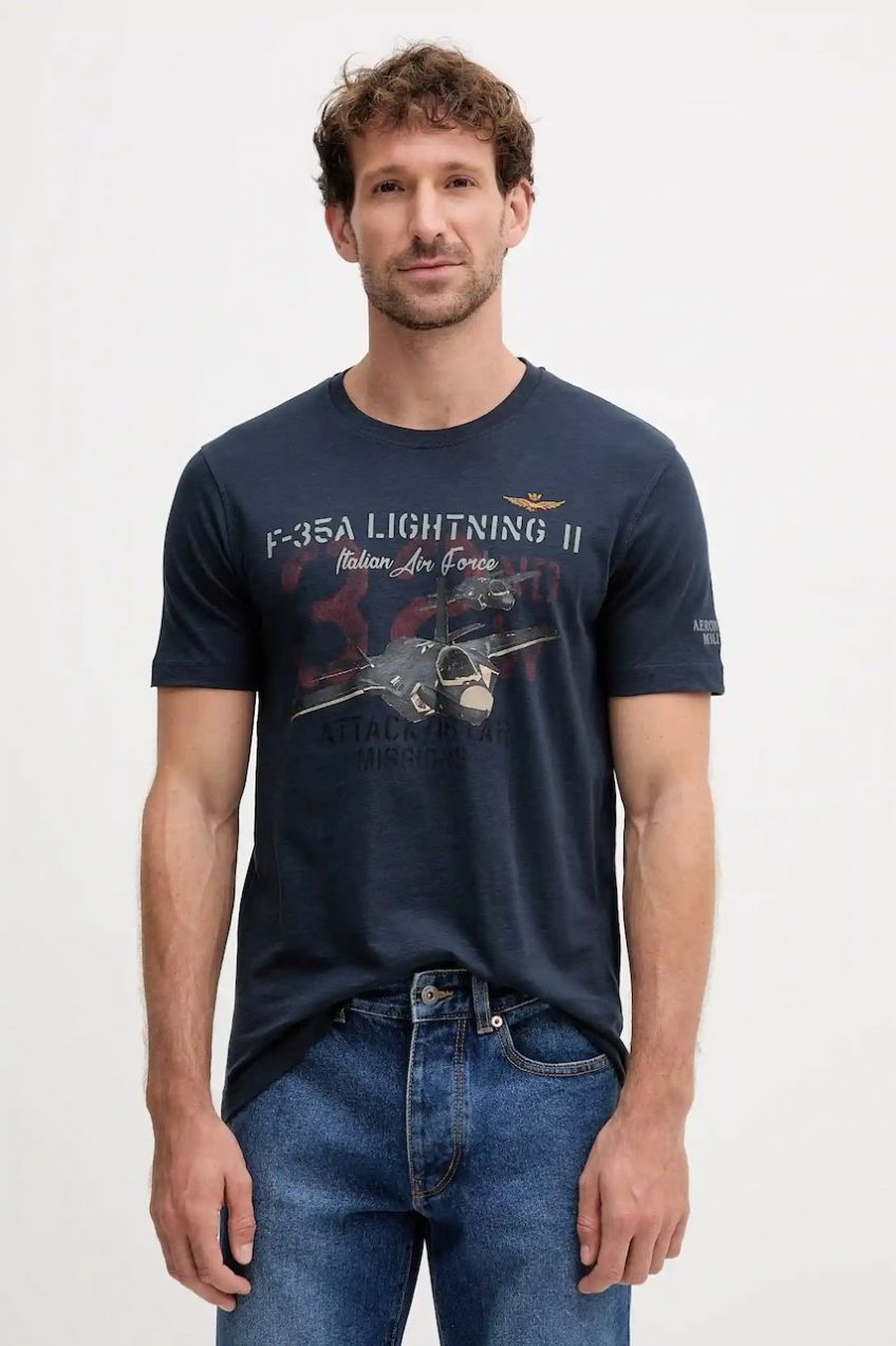 Bavlnené tričko Aeronautica Militare pánske, tmavomodrá farba, vzorované, TS2472UJ00708