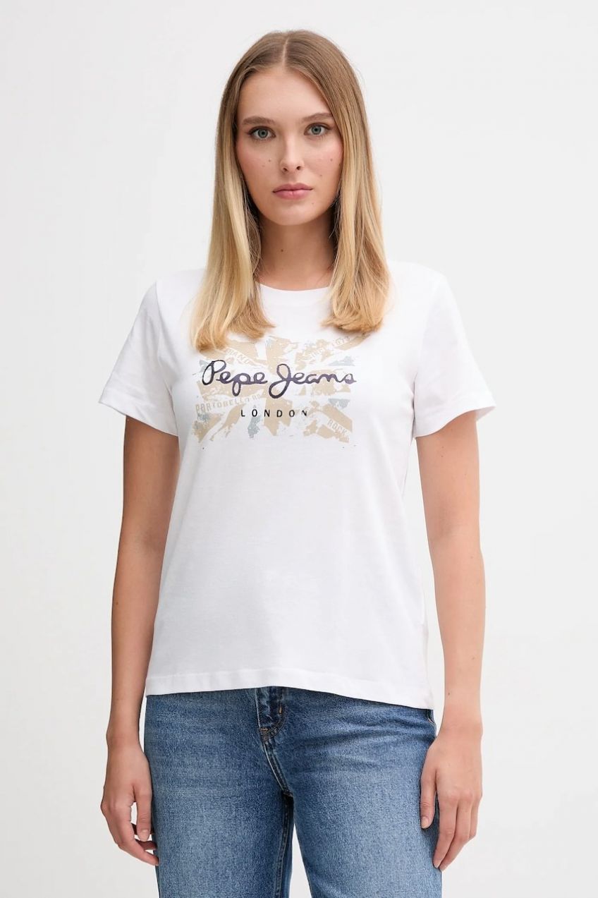 Bavlnené tričko Pepe Jeans dámske, biela farba, PL5000046
