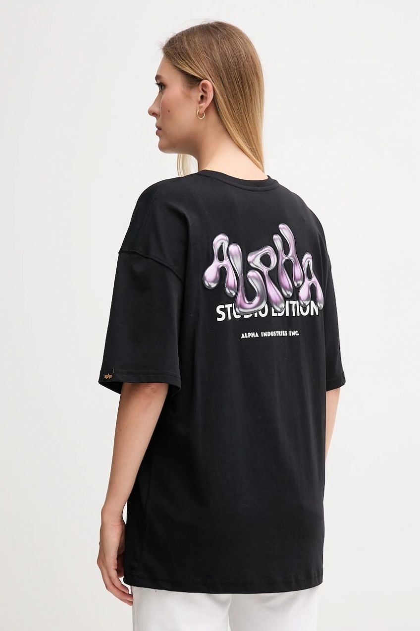 Bavlnené tričko Alpha Industries dámske, čierna farba, 156062.03