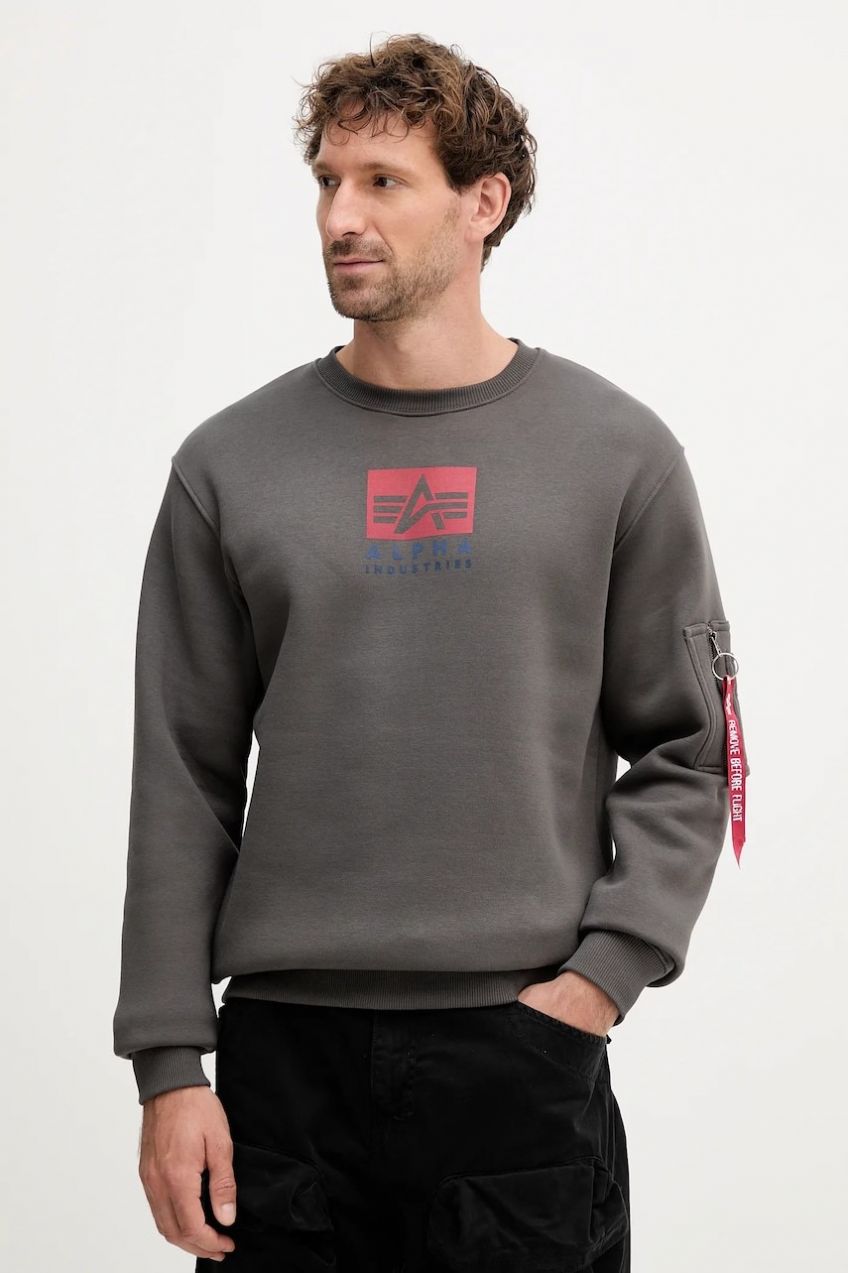 Mikina Alpha Industries šedá farba, s potlačou, 148311.684