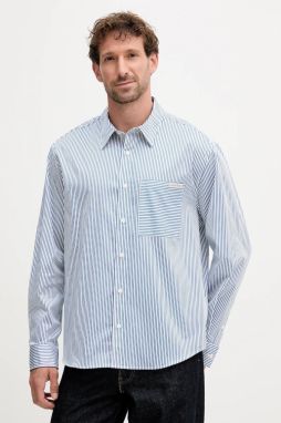 Košeľa Calvin Klein Jeans modrá farba, voľný strih, s klasickým golierom, LV04RC111G