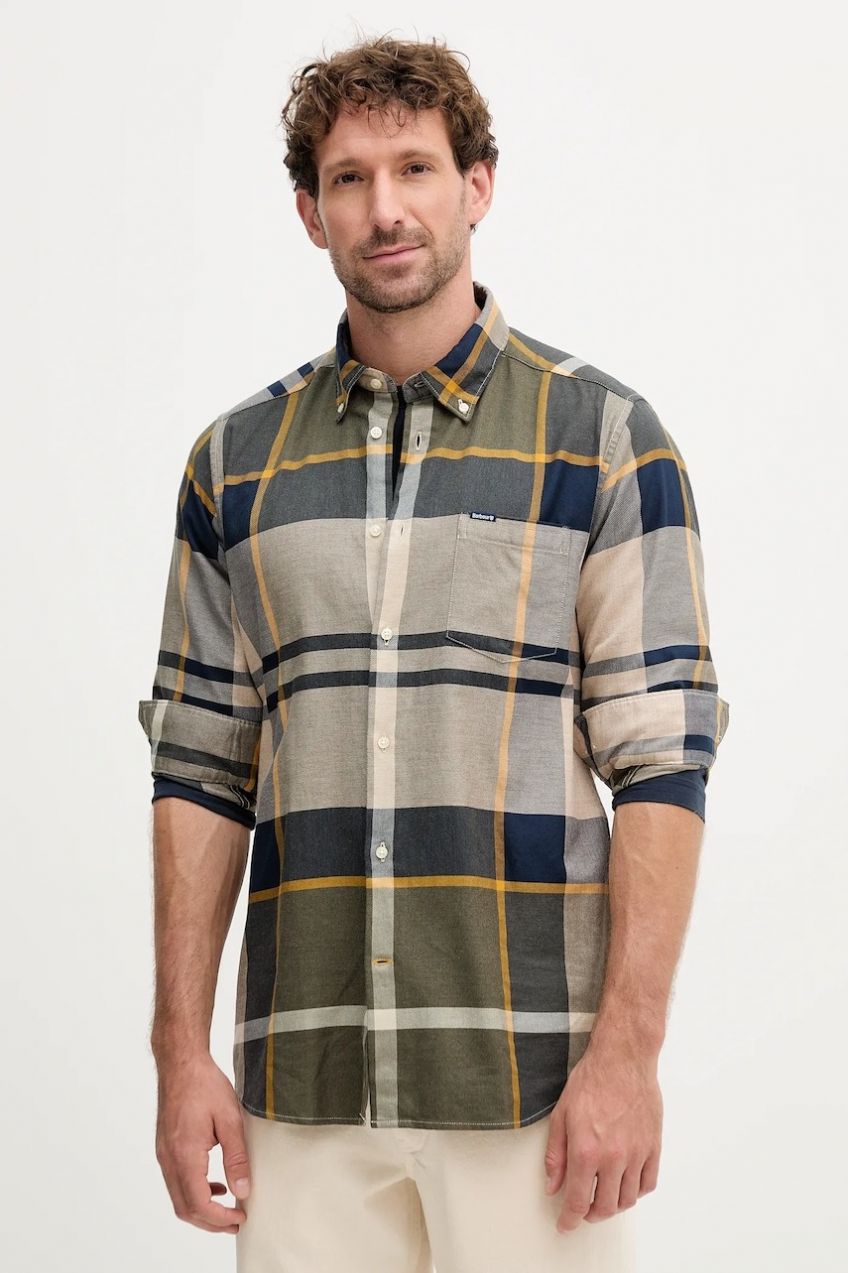 Bavlnená košeľa Barbour DUNOON zelená farba, regular, s golierom button-down, MSH4980