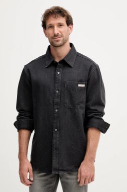 Rifľová košeľa Calvin Klein Jeans čierna farba, regular, s klasickým golierom, LV04RD765G