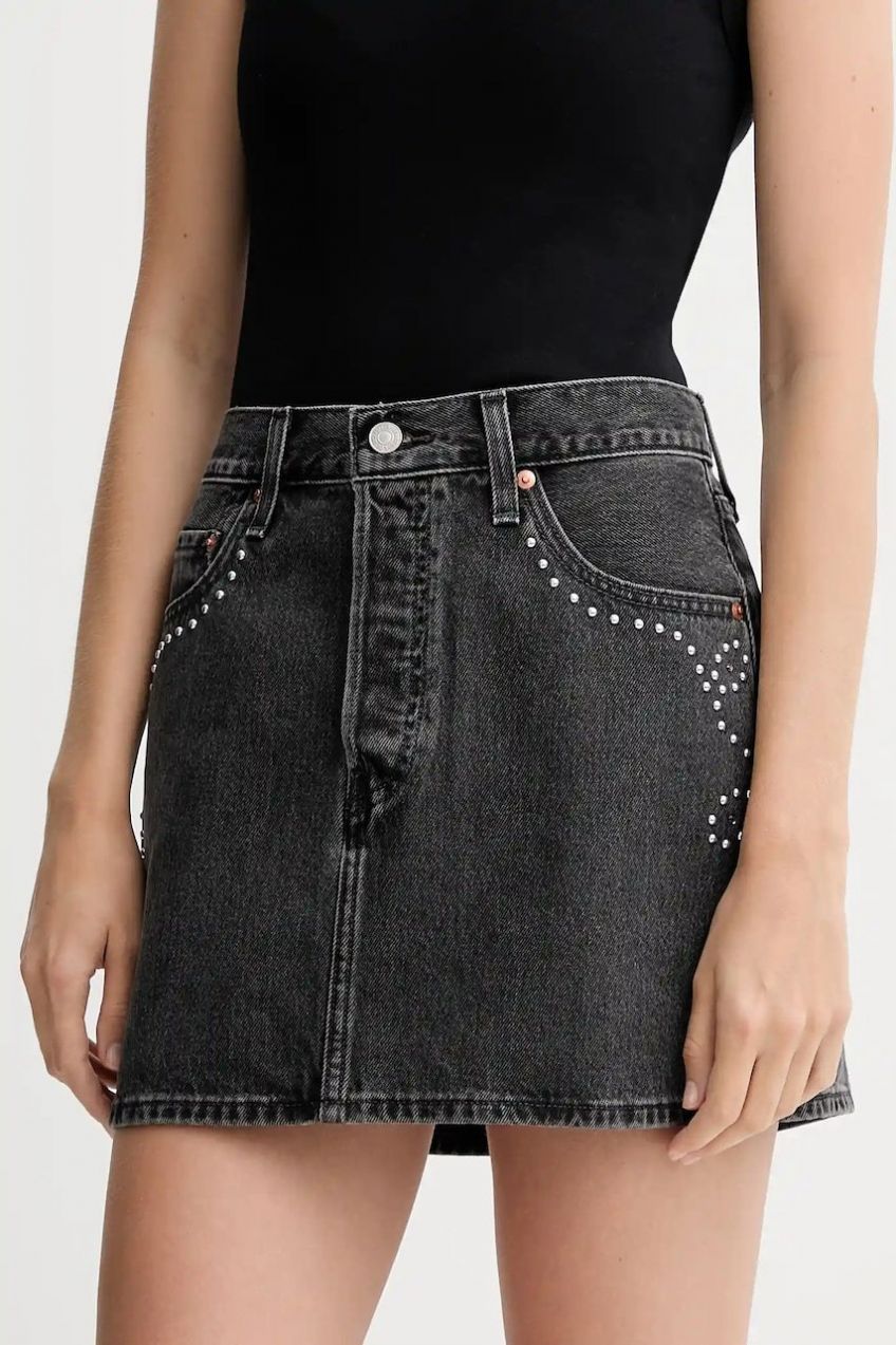 Rifľová sukňa Levi's šedá farba, mini, rovný strih, A4694
