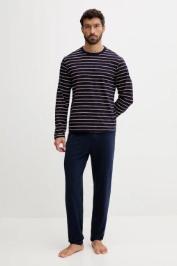Pyžamo Lacoste pánske, tmavomodrá farba, vzorované, 4H0624