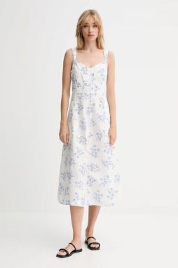 Bavlnené šaty Levi's biela farba, midi, áčkový strih, 003PR