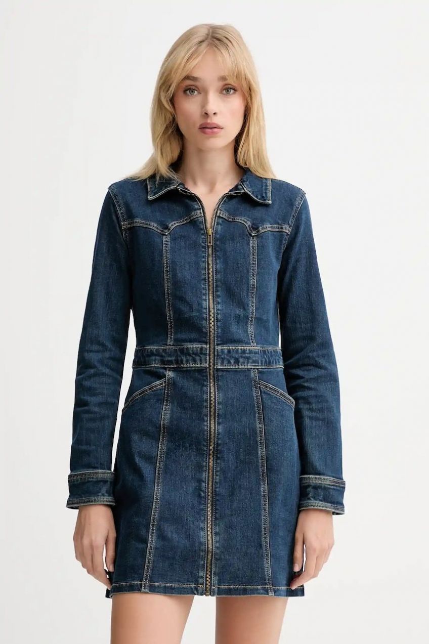 Rifľové šaty Levi's modrá farba, mini, priliehavé, 003S6