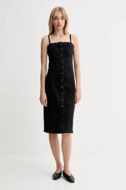 Rifľové šaty Levi's čierna farba, midi, priliehavé, 0002S