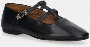 Kožené balerínky Tommy Hilfiger SMOOTH LEATHER T-BAR BALLERINA čierna farba, FW0FW09153