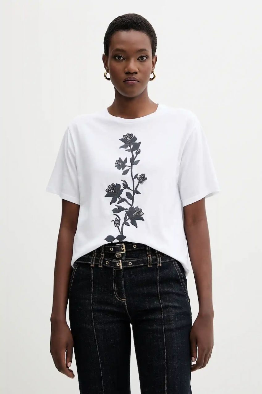 Bavlnené tričko Blugirl Blumarine dámske, biela farba, RF5204.J7720