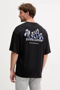 Bavlnené tričko Alpha Industries pánske, čierna farba, s potlačou, 156553.03