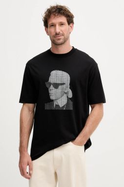 Bavlnené tričko Karl Lagerfeld pánske, čierna farba, s potlačou, 554225.755144