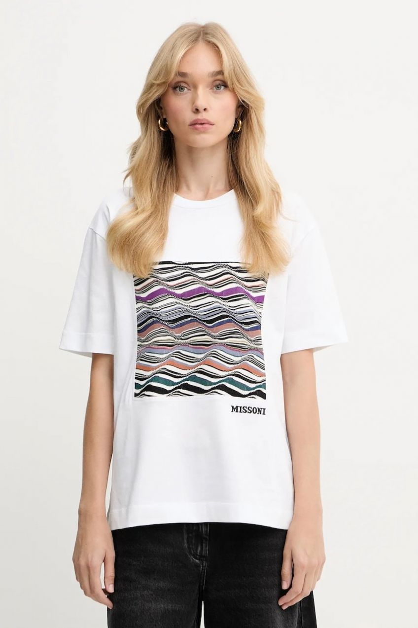 Bavlnené tričko Missoni dámske, biela farba, DS25WL06.BJ00PJ