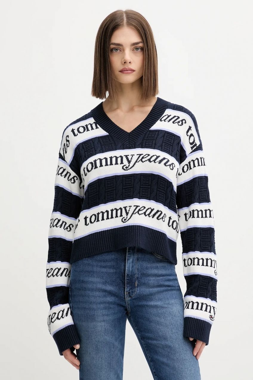 Bavlnený sveter Tommy Jeans tmavomodrá farba, DW0DW21682