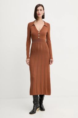 Šaty Twinset hnedá farba, maxi, áčkový strih, 252TP3110