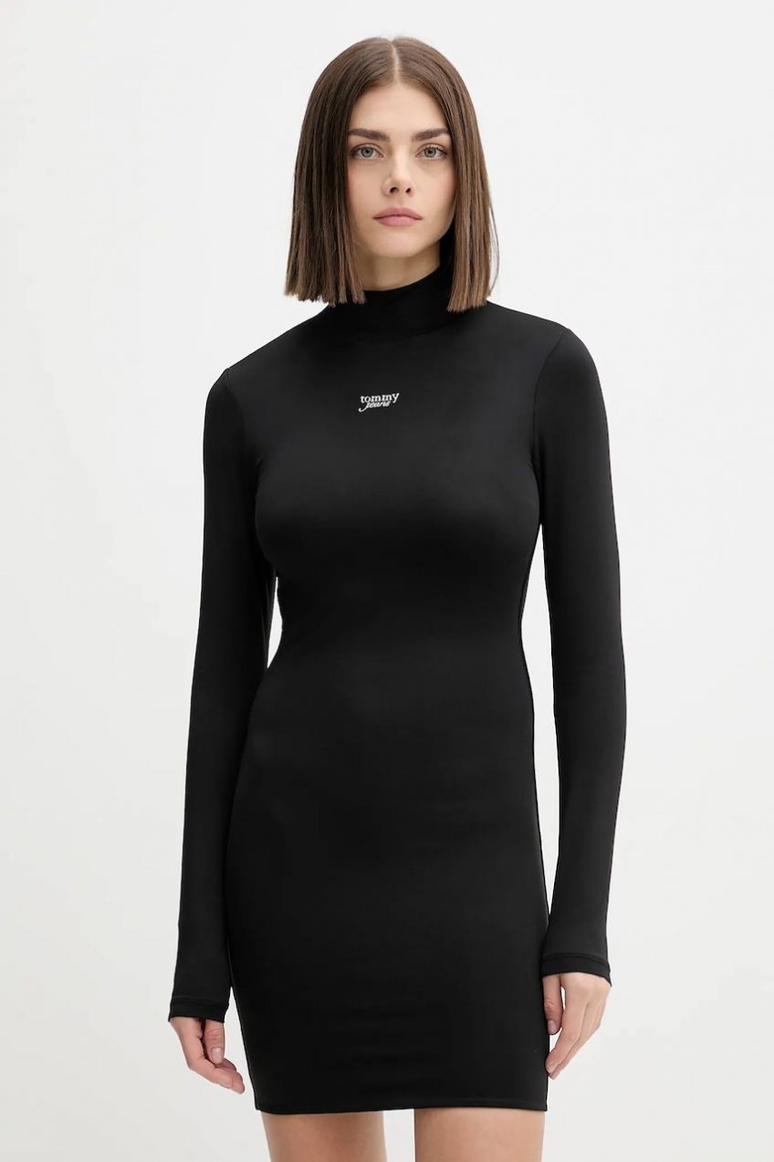 Šaty Tommy Jeans čierna farba, mini, priliehavé, DW0DW21504