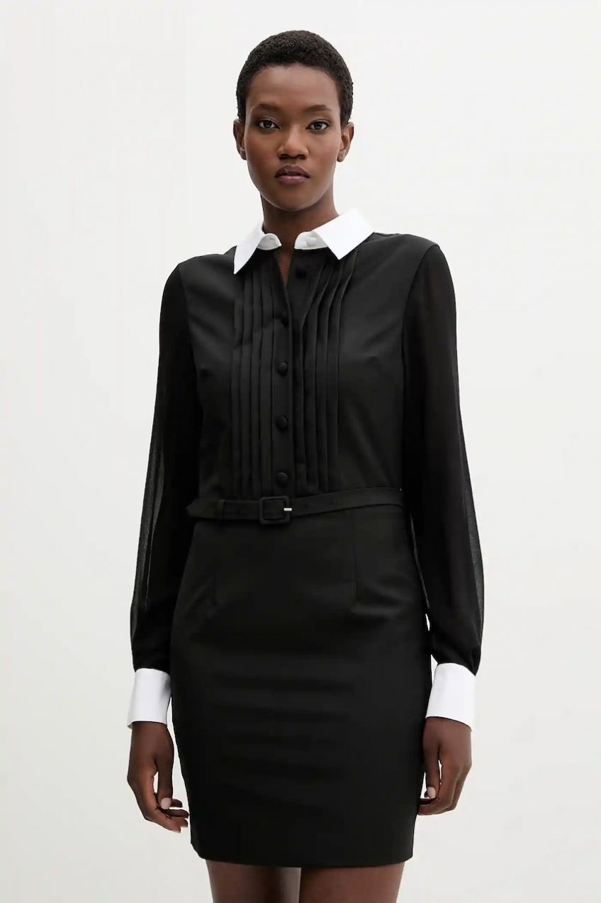 Šaty s prímesou vlny Blugirl Blumarine čierna farba, mini, áčkový strih, RF5244.T207A