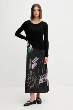 Šaty Desigual KALA čierna farba, midi, áčkový strih, 25WWVK25