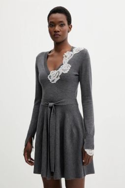 Vlnené šaty Blugirl Blumarine šedá farba, mini, áčkový strih, RF5231.MA82O