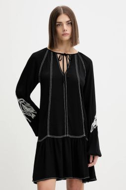 Šaty Desigual SILVIANEGRO čierna farba, mini, áčkový strih, 25WWVW19