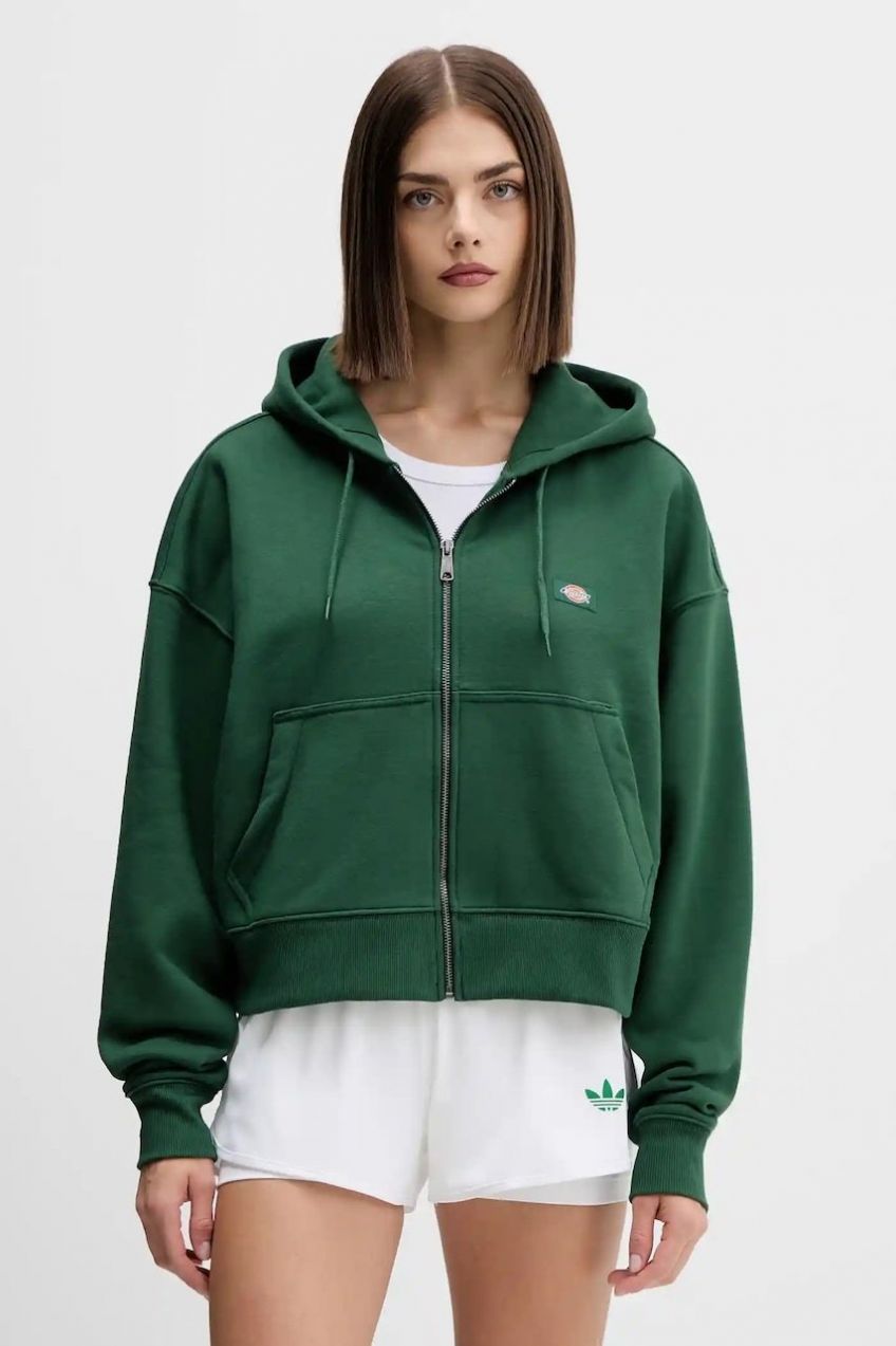 Mikina Dickies zelená farba, s kapucňou, jednofarebná, DK0A4Y1Z