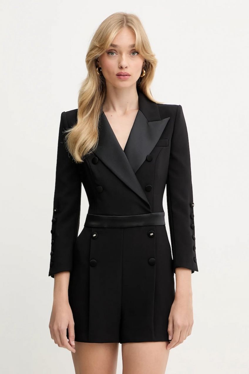 Overal Elisabetta Franchi čierna farba, s golierom, TU05956E2