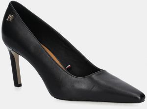 Kožené lodičky Tommy Hilfiger TH LOGO LEATHER PUMP SLANTED HL čierna farba, FW0FW08993