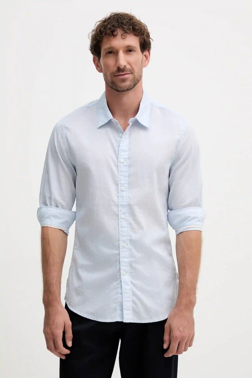 Bavlnená košeľa Pepe Jeans modrá farba, slim, s klasickým golierom, PM3090818