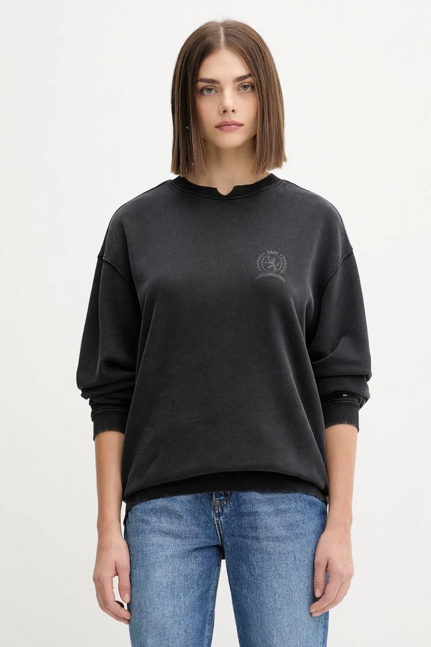Bavlnená mikina Tommy Jeans čierna farba, s potlačou, DW0DW21586