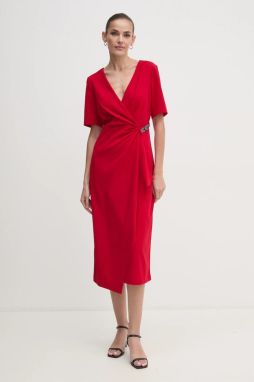 Šaty Dkny červená farba, midi, áčkový strih, DD4H1B66