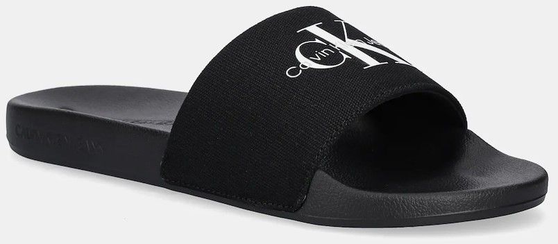 Šľapky Calvin Klein Jeans SLIDE MONOGRAM pánske, čierna farba, YM0YM01271