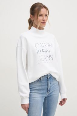 Bavlnená mikina Calvin Klein Jeans dámska, béžová farba, s nášivkou, J20J225082