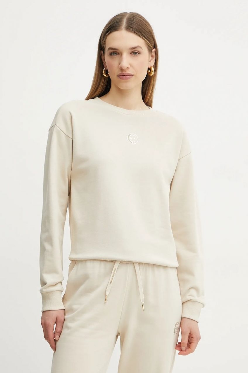 Bavlnená mikina Armani Exchange dámska, béžová farba, jednofarebná, XW000317 AF12217