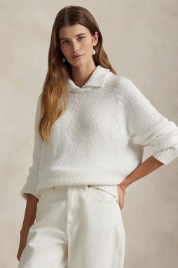 Bavlnený sveter Polo Ralph Lauren dámsky, biela farba, 211959290