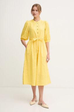 Bavlnené šaty Barbour Heidi žltá farba, midi, áčkový strih, LDR0893YE32