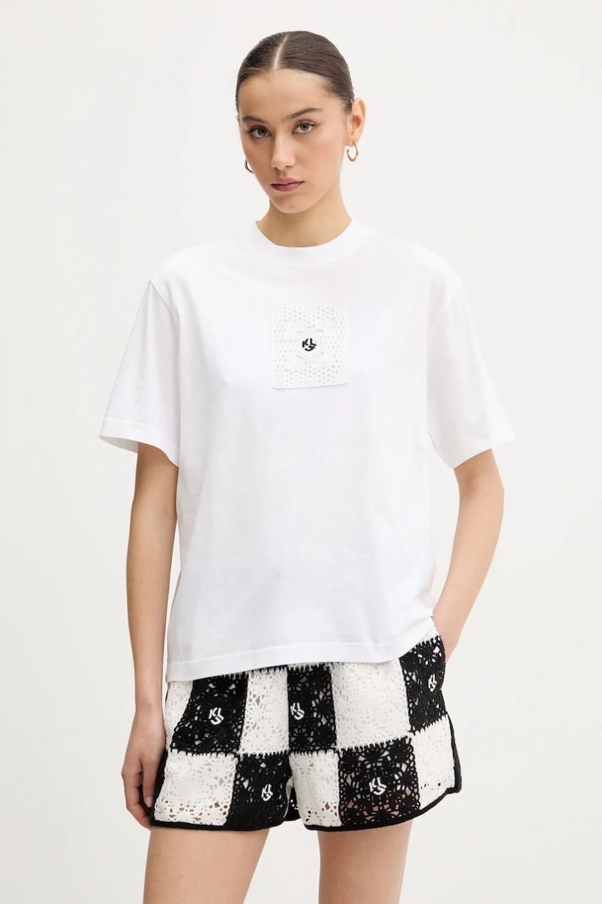 Bavlnené tričko Karl Lagerfeld Jeans dámske, biela farba, A2W17096