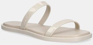 Šľapky Calvin Klein DOUBLE BAR SLIDE - JELLY béžová farba, HW0HW02417
