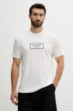 Bavlnené tričko Armani Exchange pánske, biela farba, s nášivkou, XM000552 AF10356