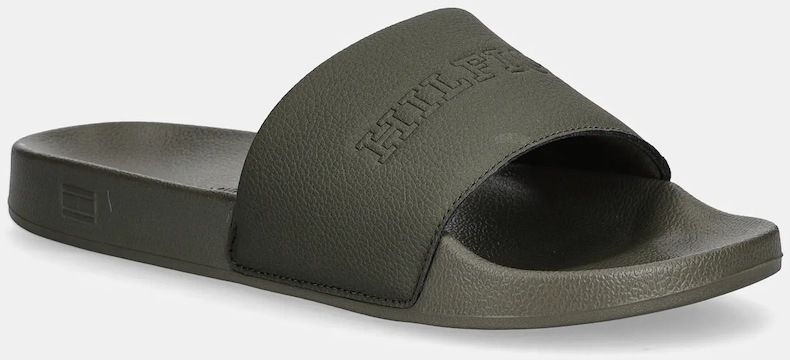 Šľapky Tommy Hilfiger TUMBLE HILFIGER POOL SLIDE zelená farba, FM0FM05619