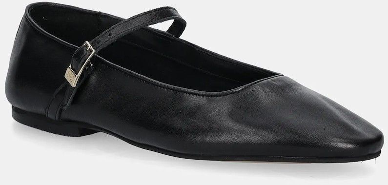 Kožené balerínky Tommy Hilfiger SMOOTH LEATHER MARYJANE čierna farba, FW0FW09152
